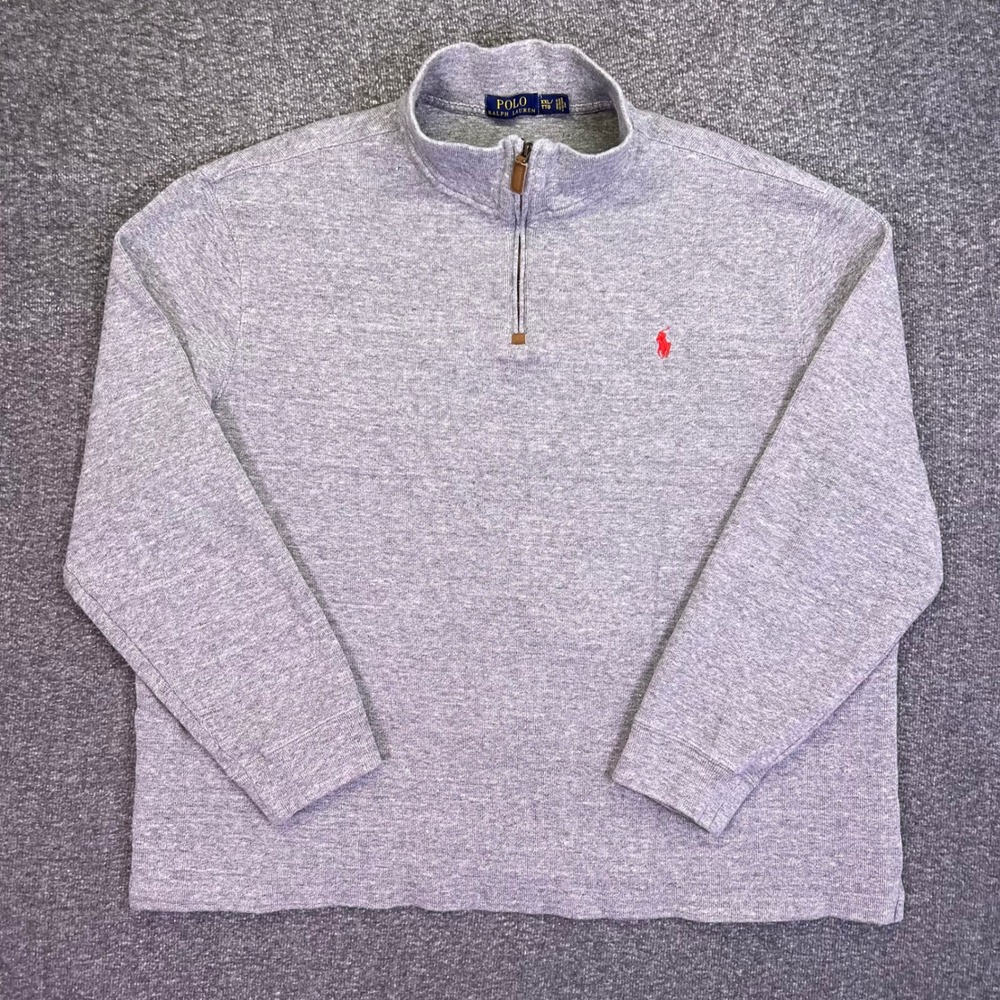 Polo Ralph Lauren Pullover Mens 2XL Gray Quarter Zip Classic Casual Cotton Knit